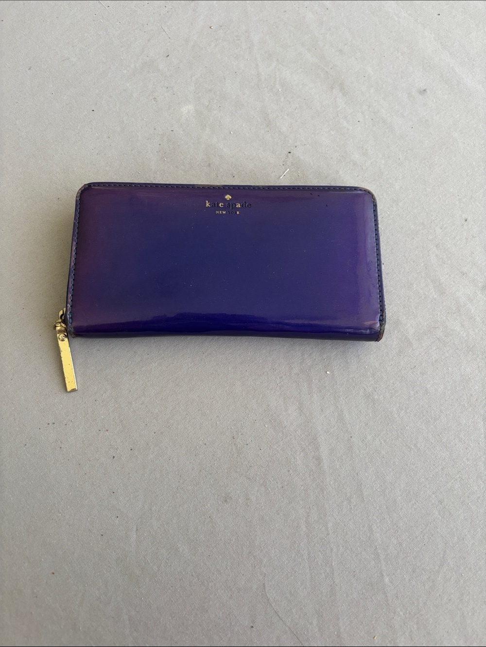 kate spade Glossy Purple Patent Zip Wallet with Gold Hardware